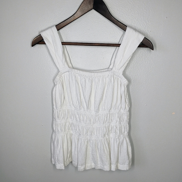 LOFT Milkmaid Tank Top Womens XS White Tiered Cottagecore Smocked Feminine - Picture 2 of 9